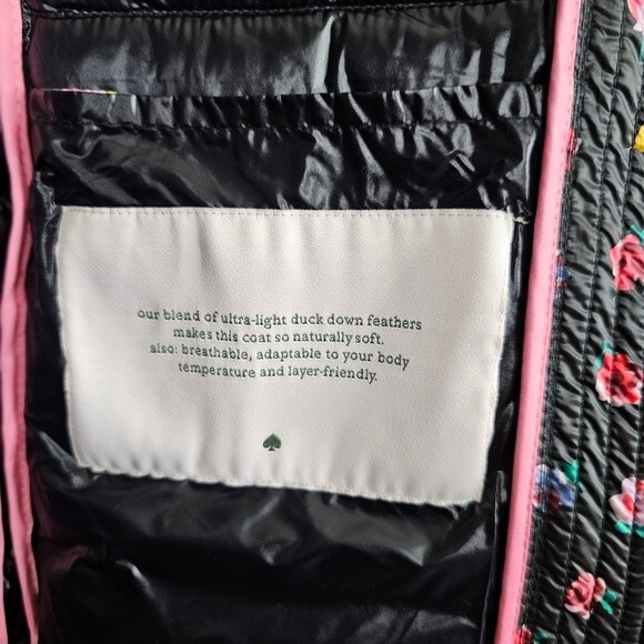 Kate Spade Black & Multicolor Floral Print Zip-Up Puffer Jacket large - Picture 10 of 11
